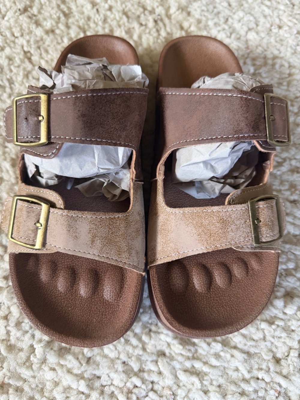Coffee Double-Buckle Slide Sandals
